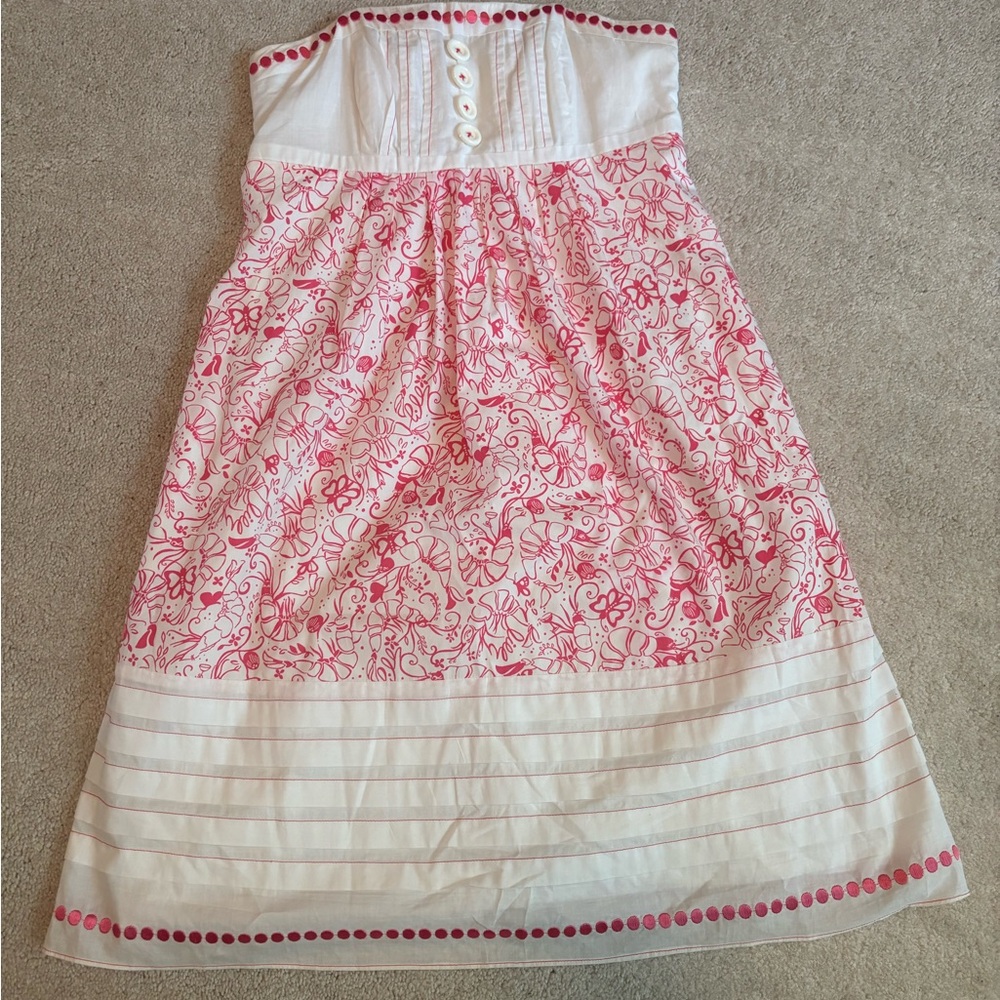 Lilly Pulitzer White Strapless Dress with Pink Floral Accents